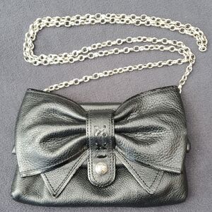 Brighton Black Leather Clutch with Bow and Chain